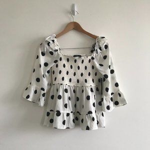 Lulu's White Polka Dot Ruffled Peplum Top